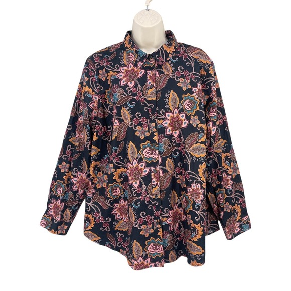 Coldwater Creek Preppy Shirt Women Black Floral Paisley Button Front Size 22W - Picture 1 of 9